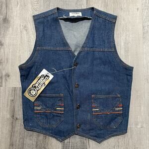 VTG 70s/80s Daniels Mark NWT Blue Denim Western Vest Men's Hippie Rockabilly M